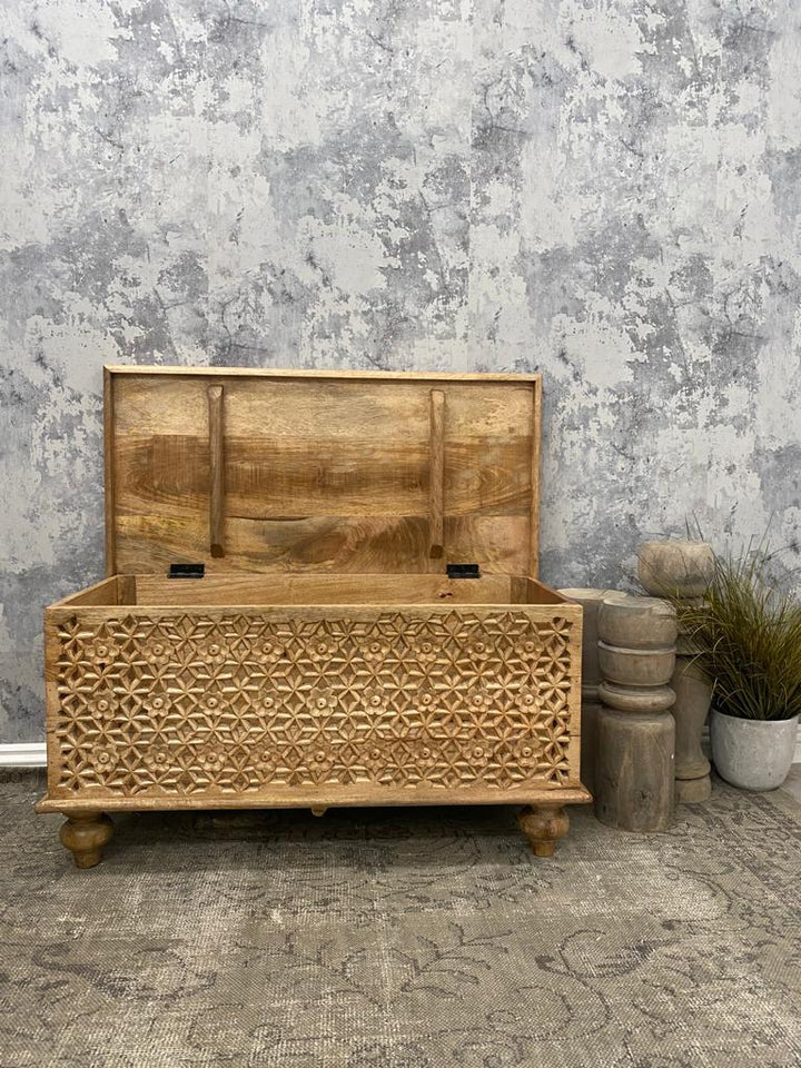 Hand Carved Storage Box with Petal Design