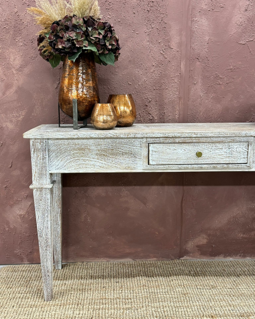Mango Wood Console Table with Central Drawer