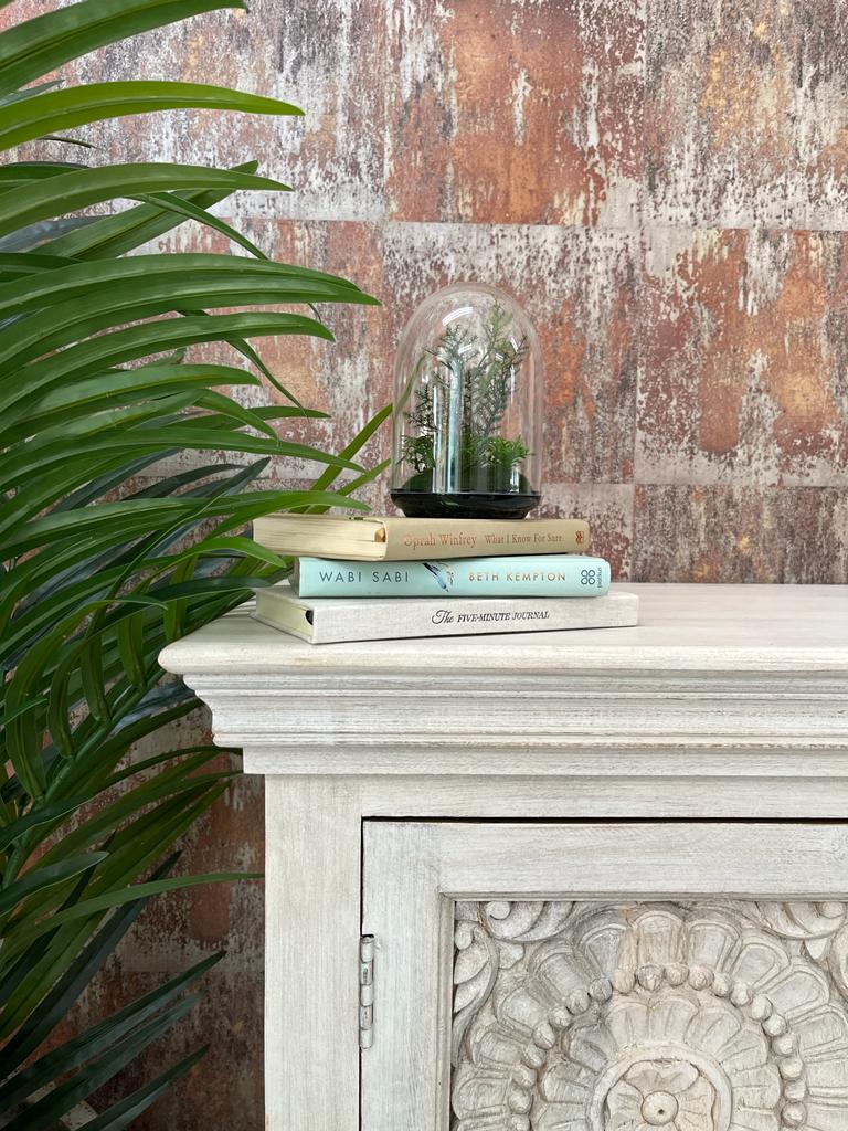Hand Carved Whitewashed Mango Wood Sideboard