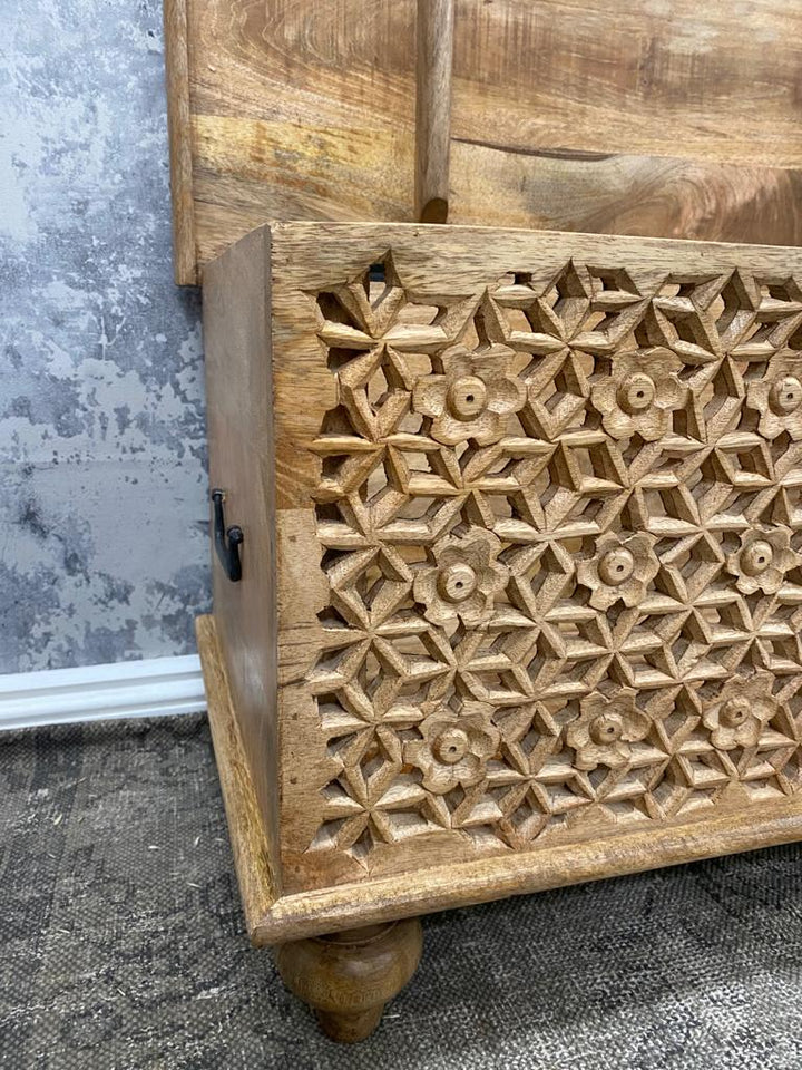 Hand Carved Storage Box with Petal Design