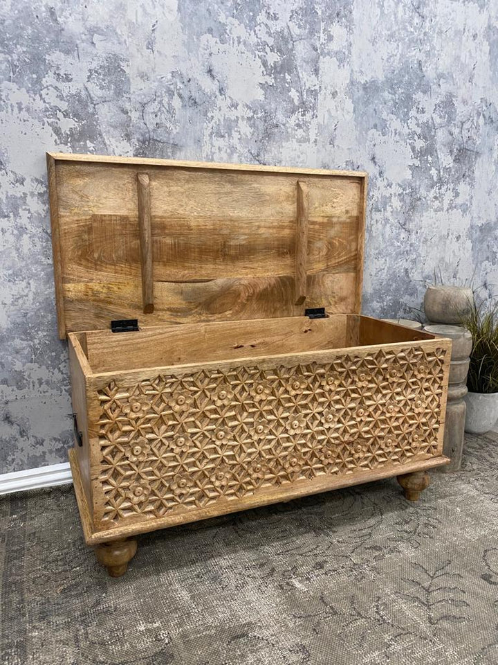 Hand Carved Storage Box with Petal Design
