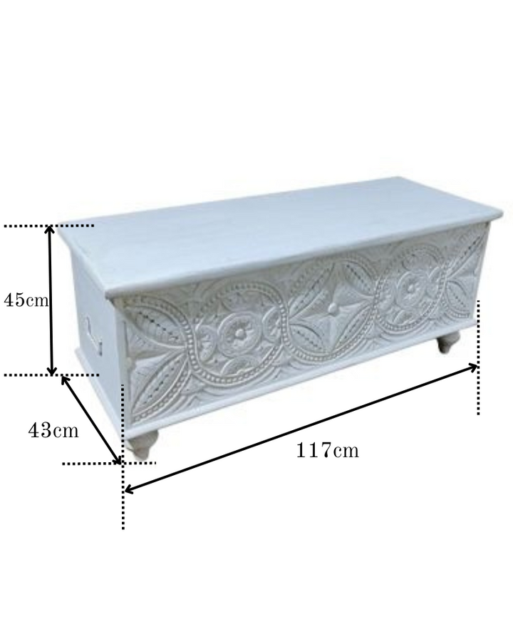 Ornately Carved Mango Wood Storage Box