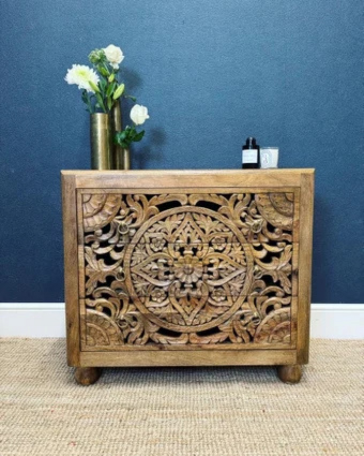 Natural Polished Mango Wood 3 Drawer Chest