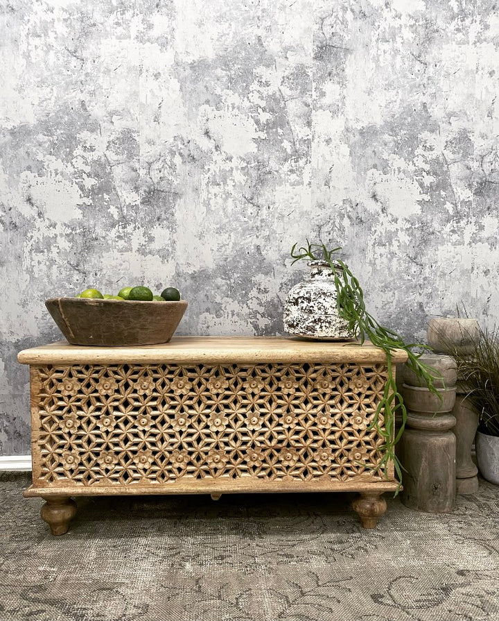 Hand Carved Storage Box with Petal Design