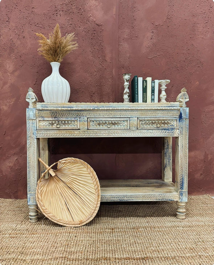 Vintage Style Indian Console Table with Intricate Carvings
