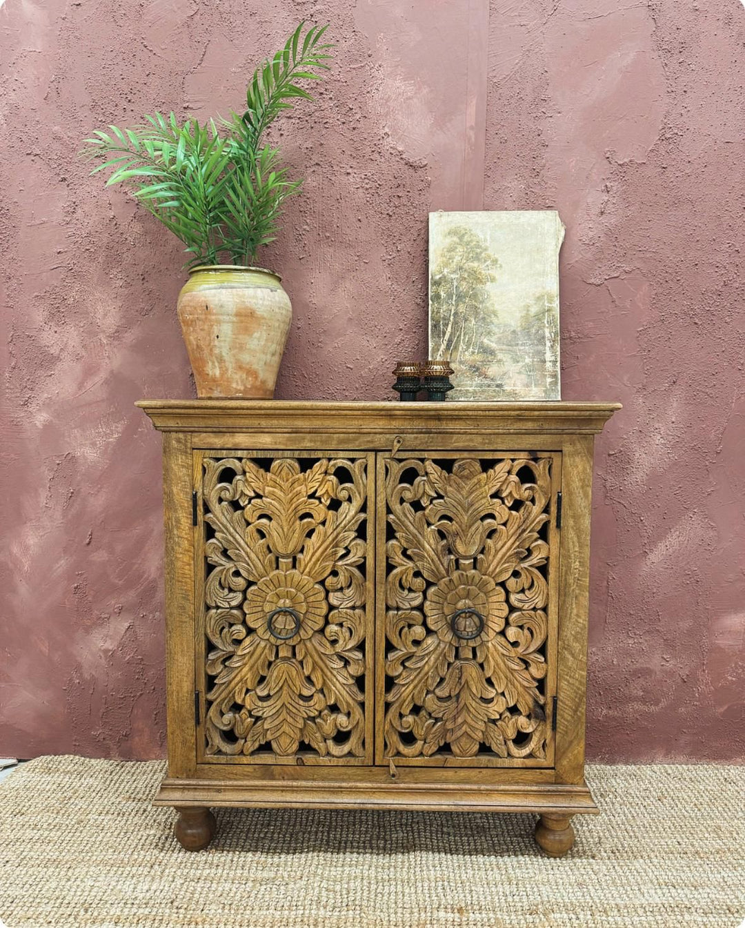 Exquisite Hand-Carved Mango Wood Sideboard