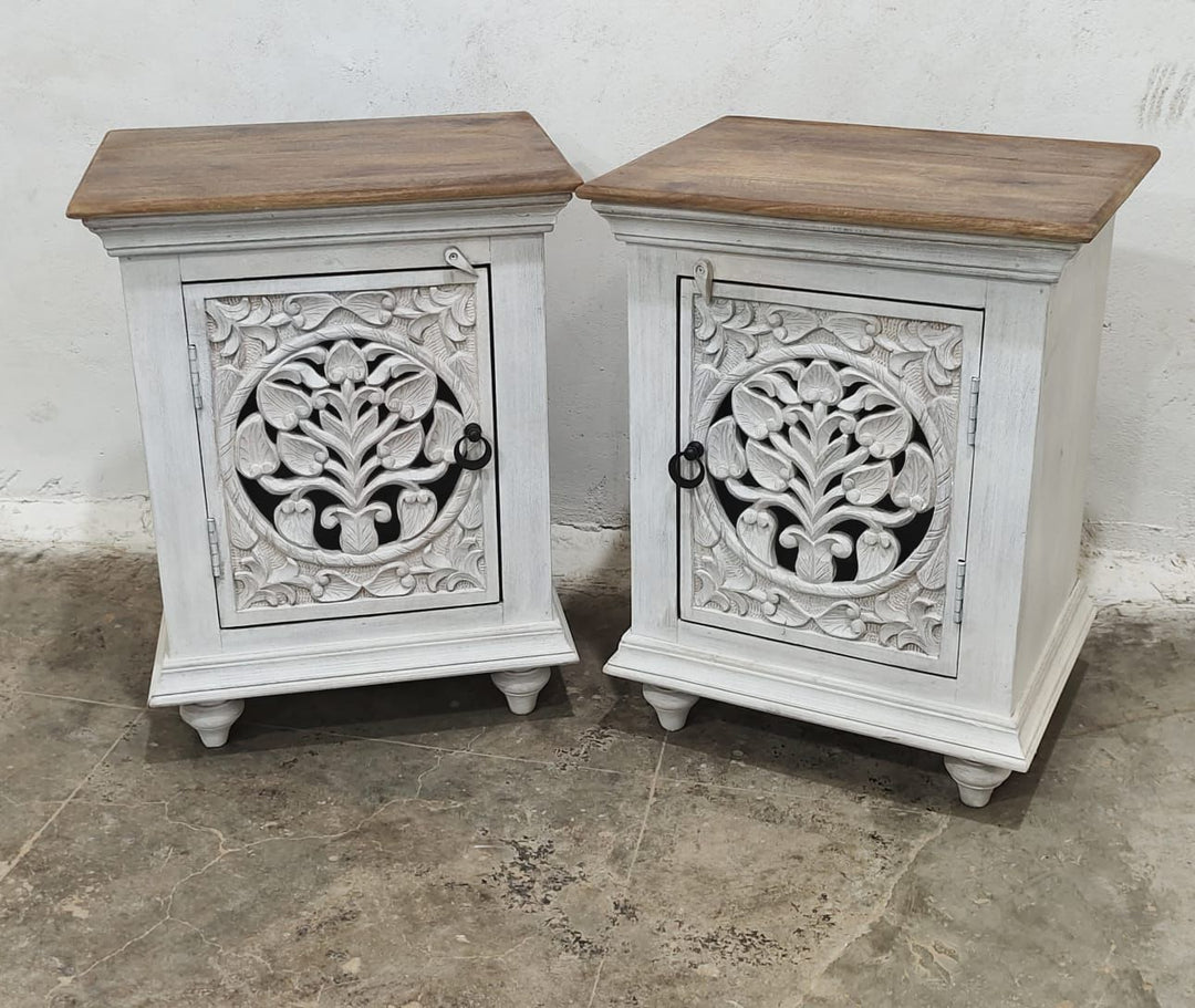 Pair of Small Hand Carved Bedside Tables
