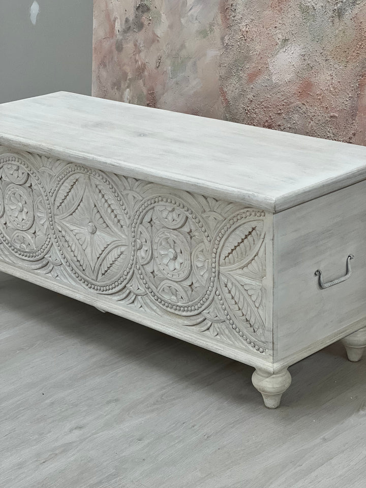 Ornately Carved Mango Wood Storage Box