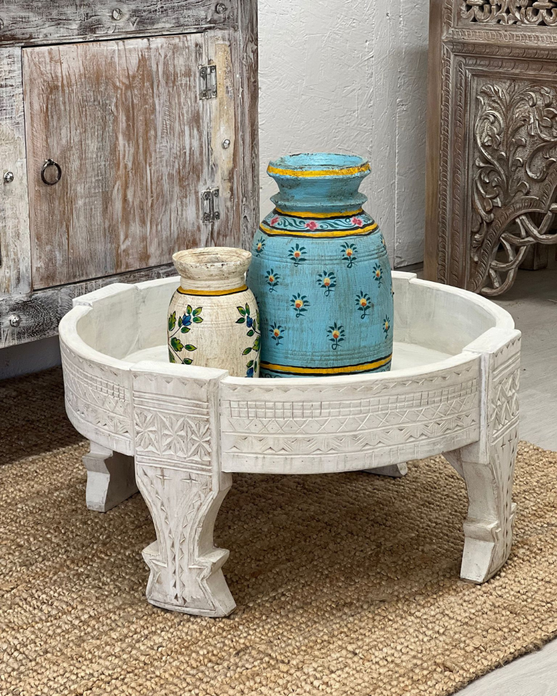 Whitewashed Low Vintage Chaki Table