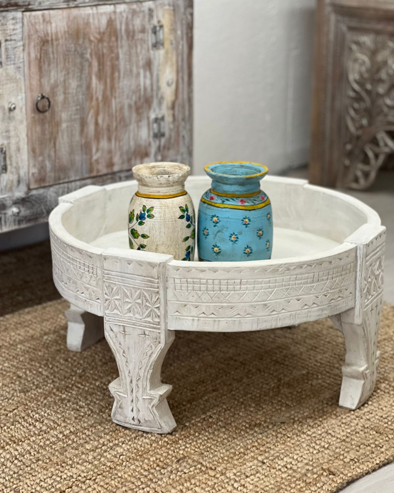 Whitewashed Low Vintage Chaki Table