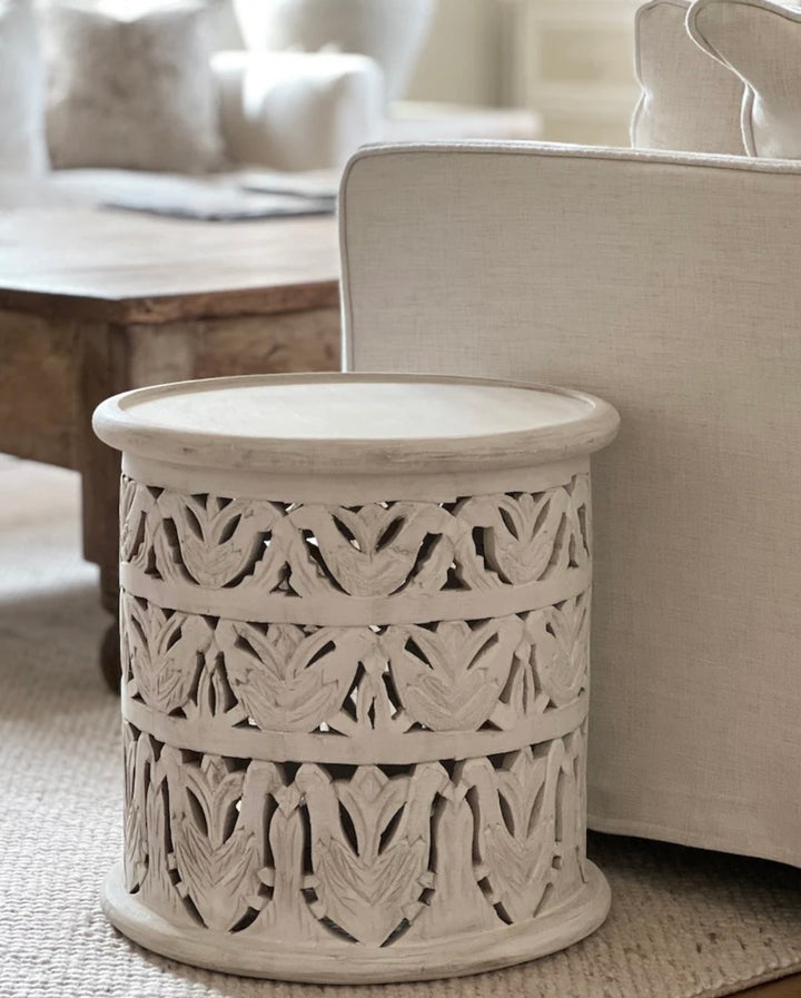 Hand Carved Mango Wood Round Table