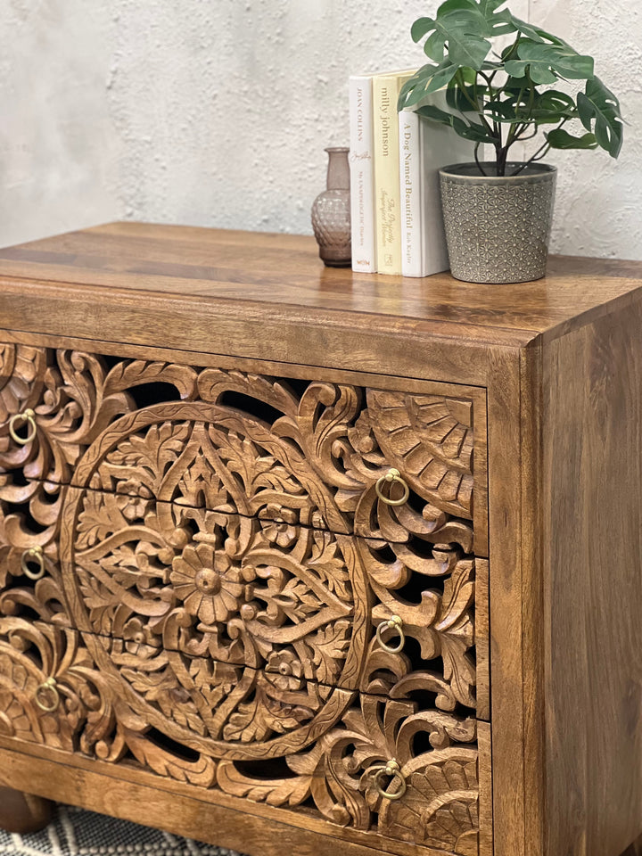 Natural Polished Mango Wood 3 Drawer Chest