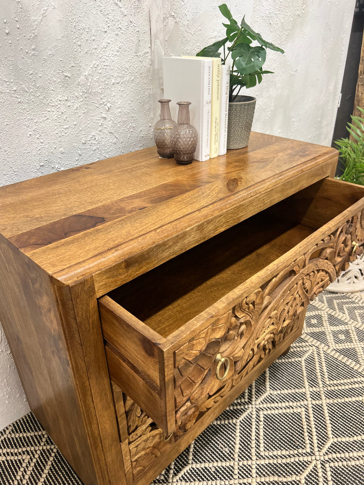 Natural Polished Mango Wood 3 Drawer Chest