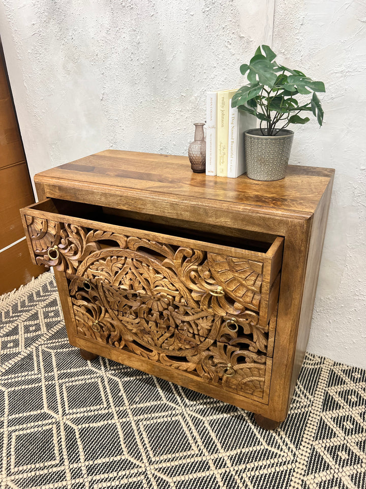 Natural Polished Mango Wood 3 Drawer Chest