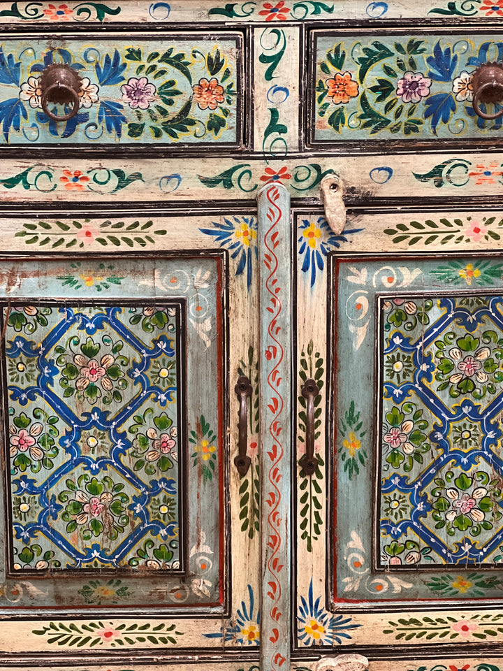 Hand Painted Vintage Indian Sideboard