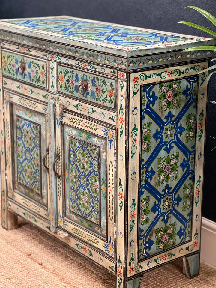 Hand Painted Vintage Indian Sideboard