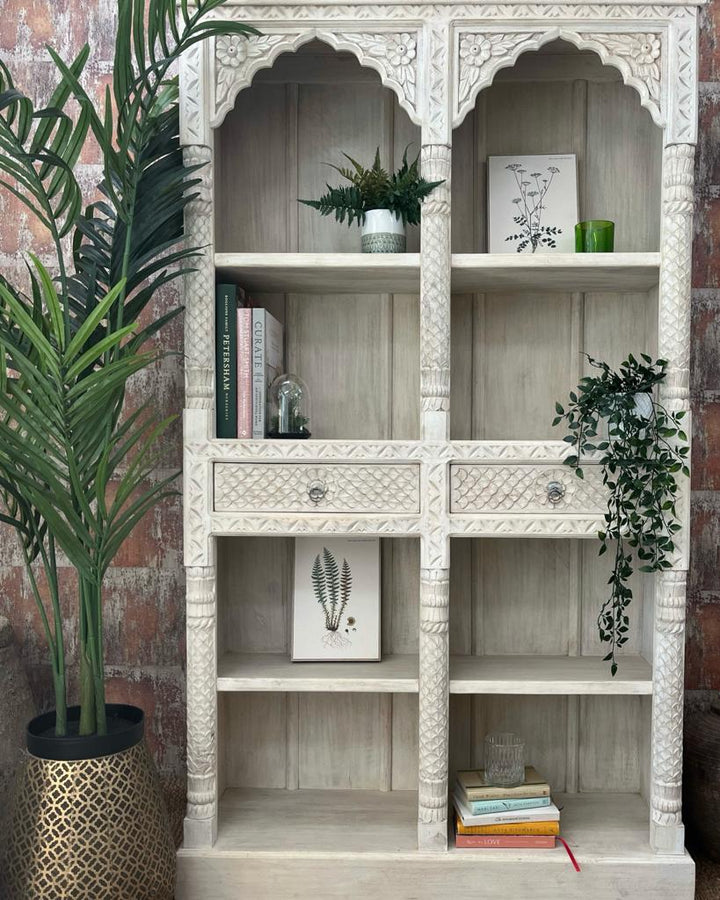 Whitewashed mango wood bookcase