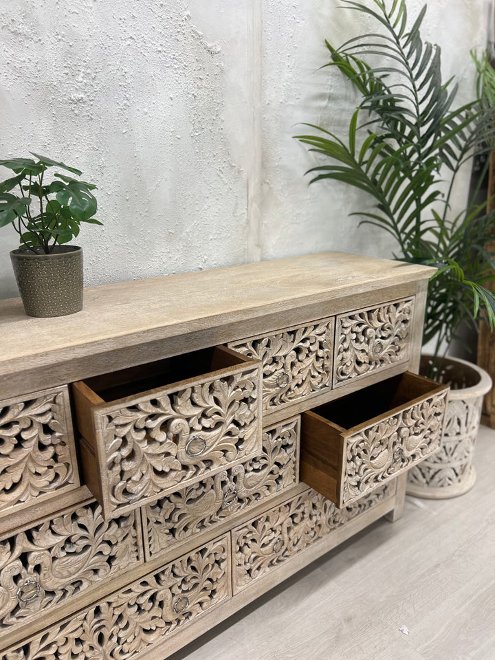 Large Multi Chest of Drawers Hand Carved from Mango Wood
