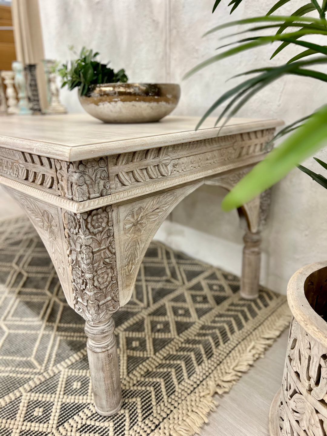 Cream Hand Carved Indian Table / Desk