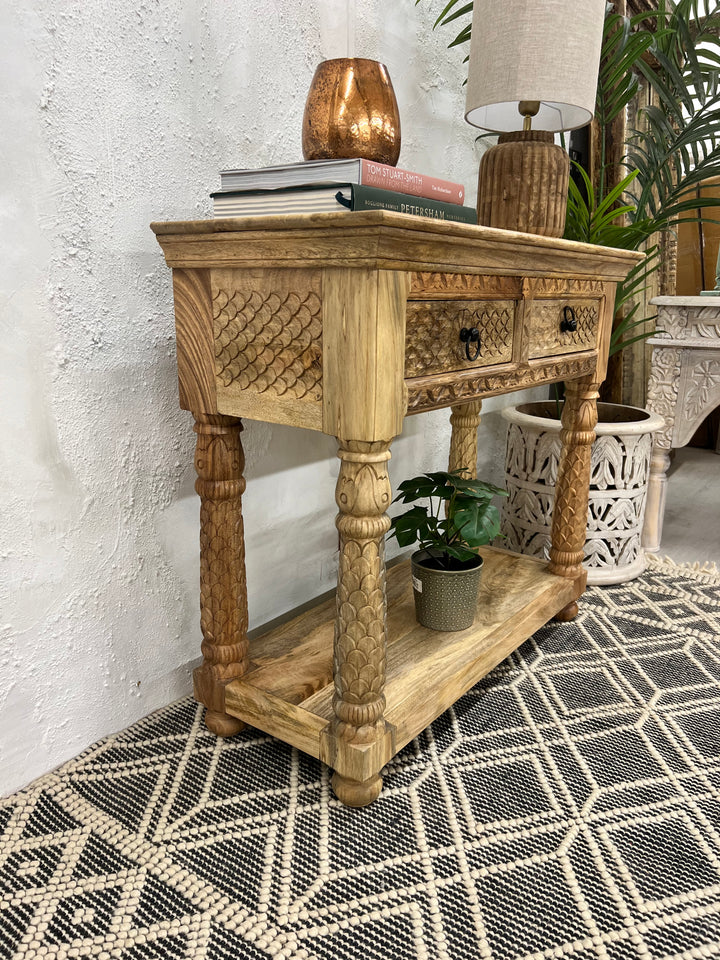 Two Drawer Console Table made from Natural Mango Wood