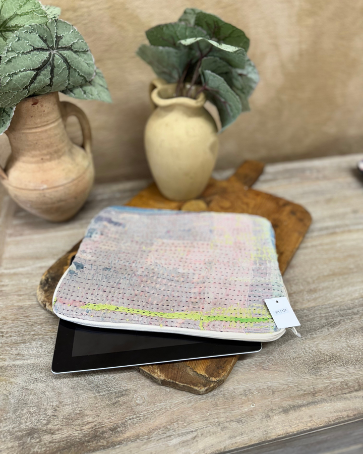 Kantha Tablet Sleeve – Blush Faded Kantha Stitch (10")