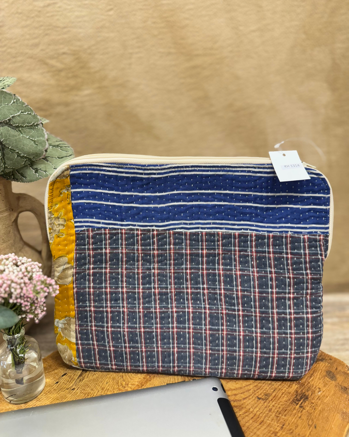 Kantha Tablet Sleeve – Midnight Check & Orange Patch (10")