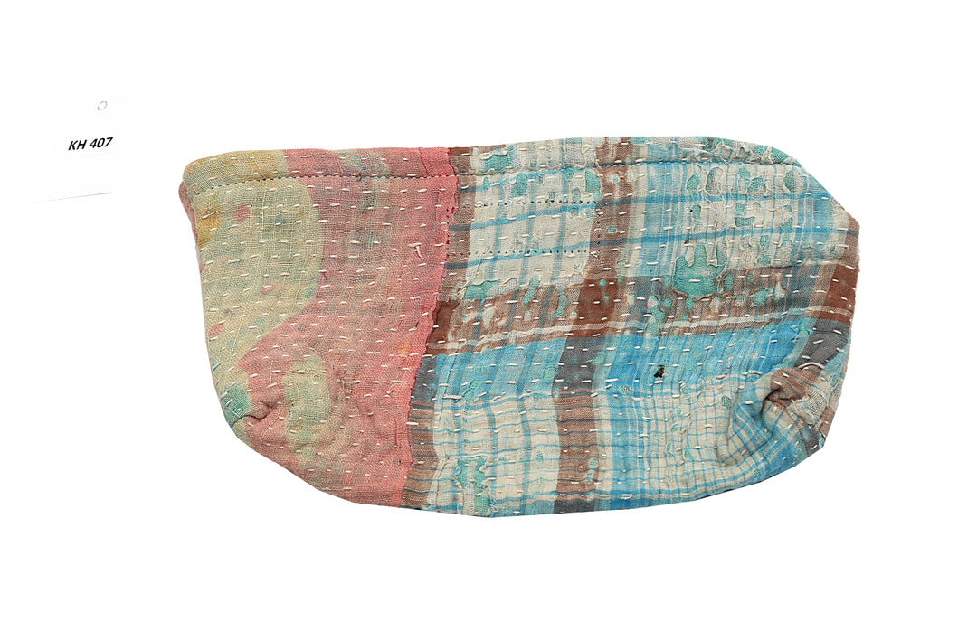 Small Wash Bag – Aqua & Coral Vintage Sari Panel