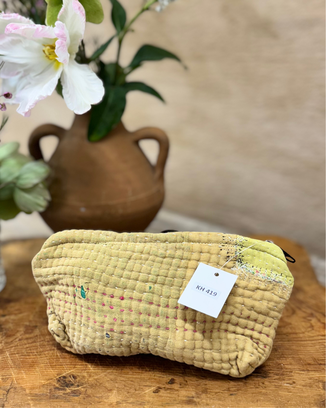 Small Wash Bag – Mustard Yellow with Minimal Threading