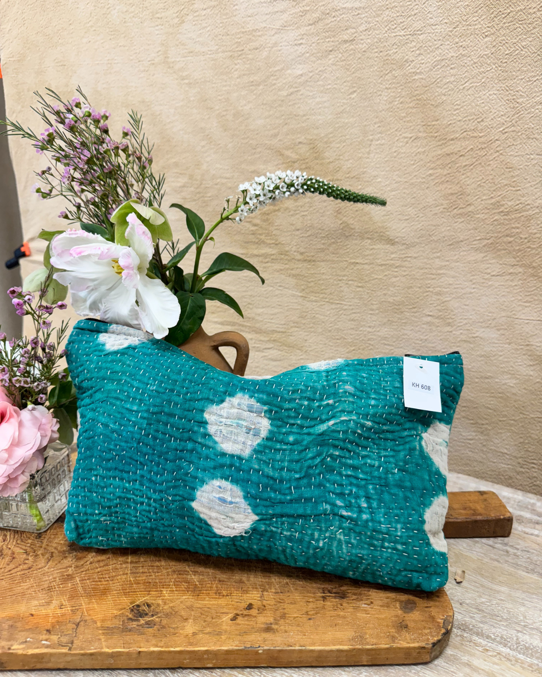 Large Wash Bag – Emerald Green with Tie-Dye Motif