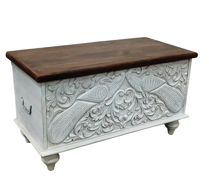 Mango Wood Storage Box with Peacock Carvings