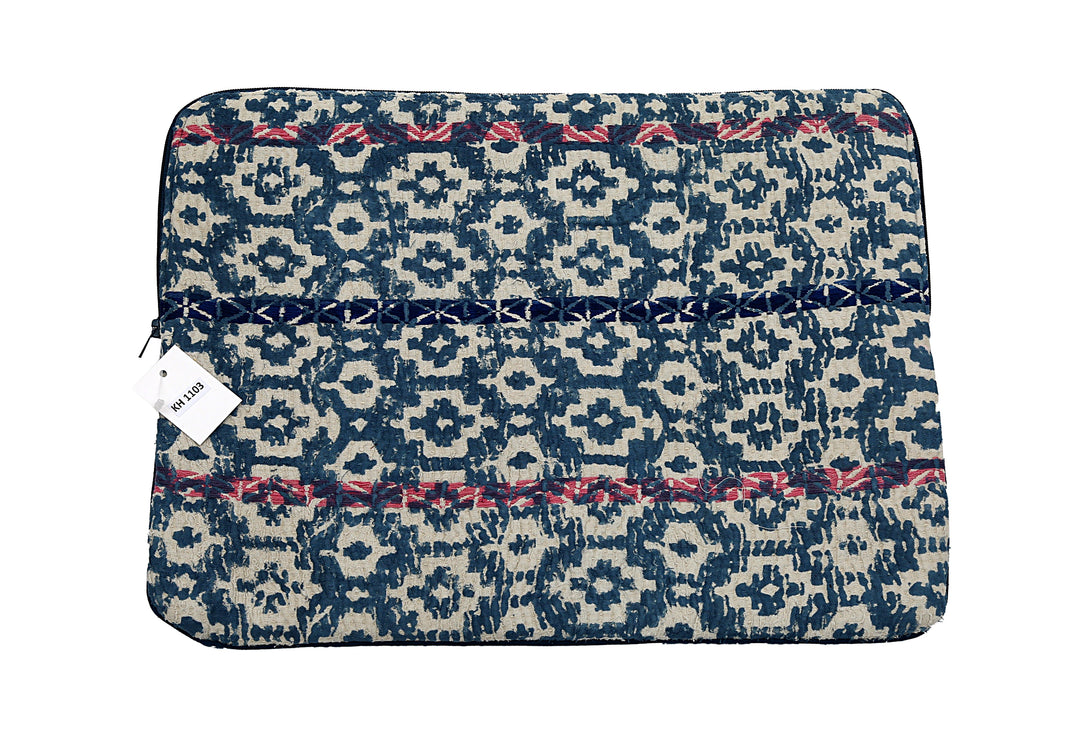Indigo Kantha Laptop Sleeve – Hand-Embroidered Detail
