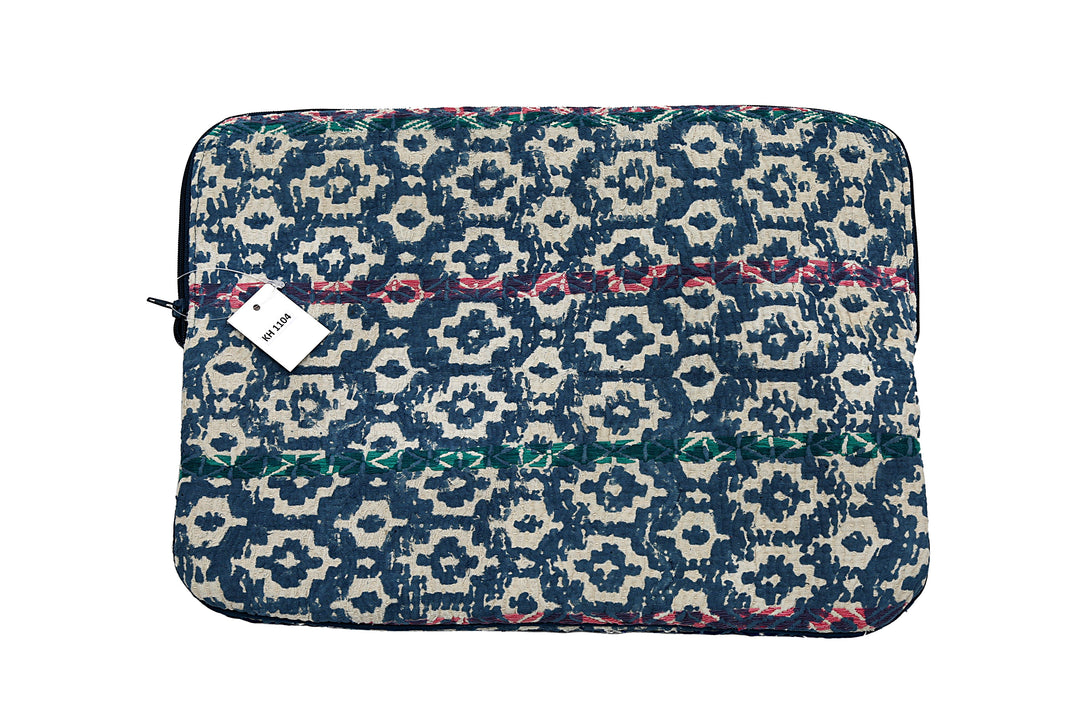 Vintage Kantha Laptop Sleeve – Green & Pink Embroidery