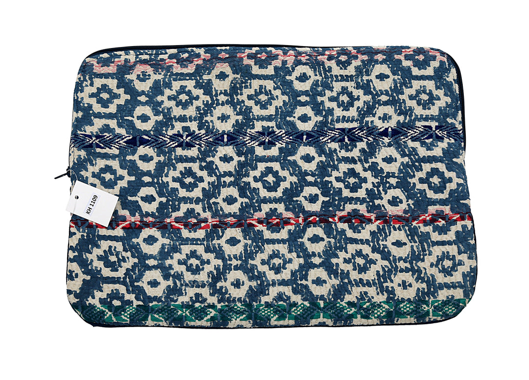 Kantha Laptop Sleeve – Indigo with Red & Navy Stitch