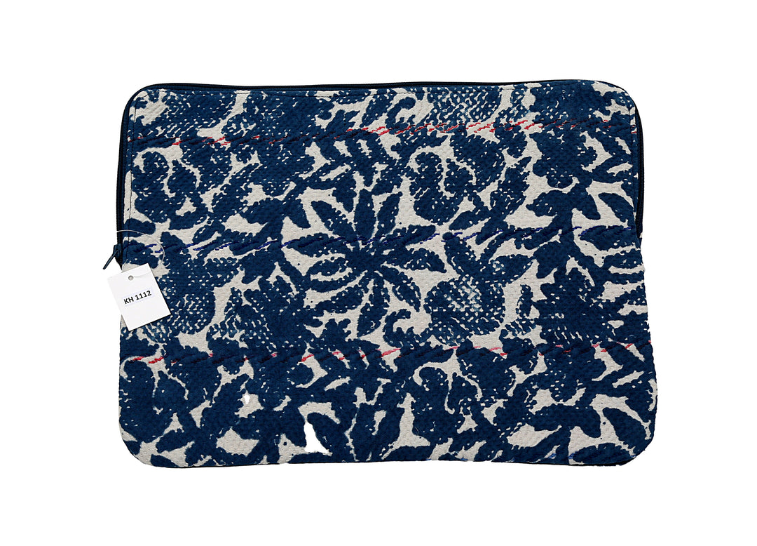 Navy Kantha Laptop Sleeve – Dense Floral Print