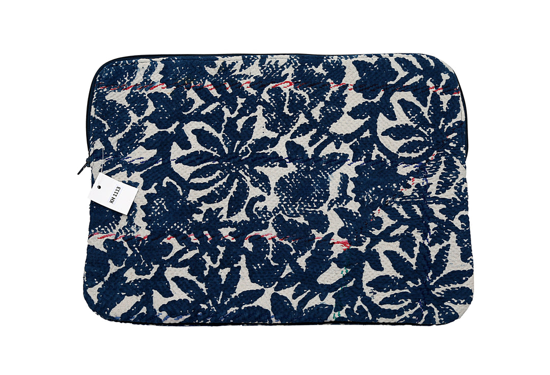 Navy Kantha Laptop Sleeve – All-Over Floral Quilt