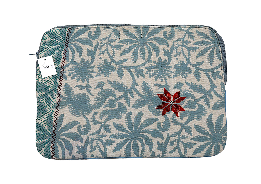 Sky Blue Kantha Laptop Sleeve – Red Star Embroidery