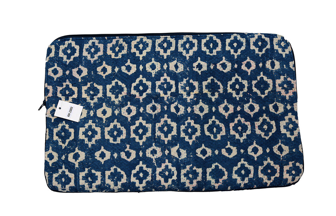 Repurposed Sari Laptop Case – Indigo Geometric Block Print