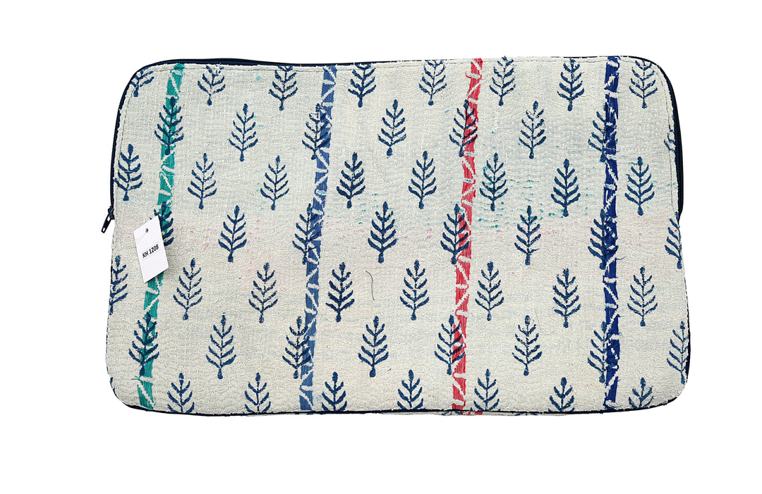 Repurposed Sari Laptop Case – Tree Pattern with Multicolour Stitch