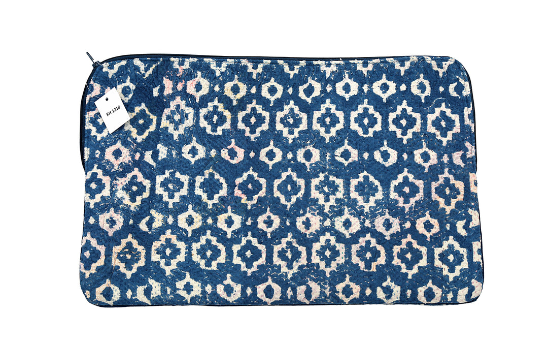 Repurposed Sari Laptop Case – Indigo Block Print with Pink Highlights