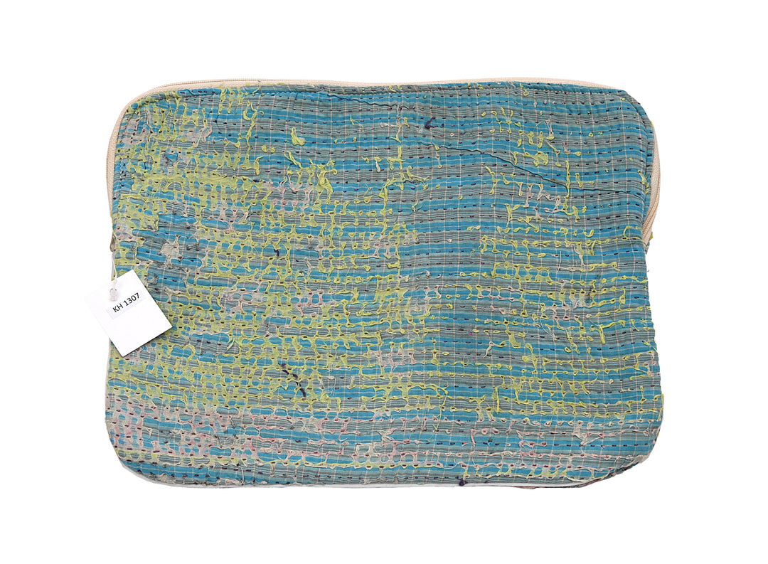 Kantha Tablet Sleeve – Aqua & Lime Kantha Stitch (KH1307)