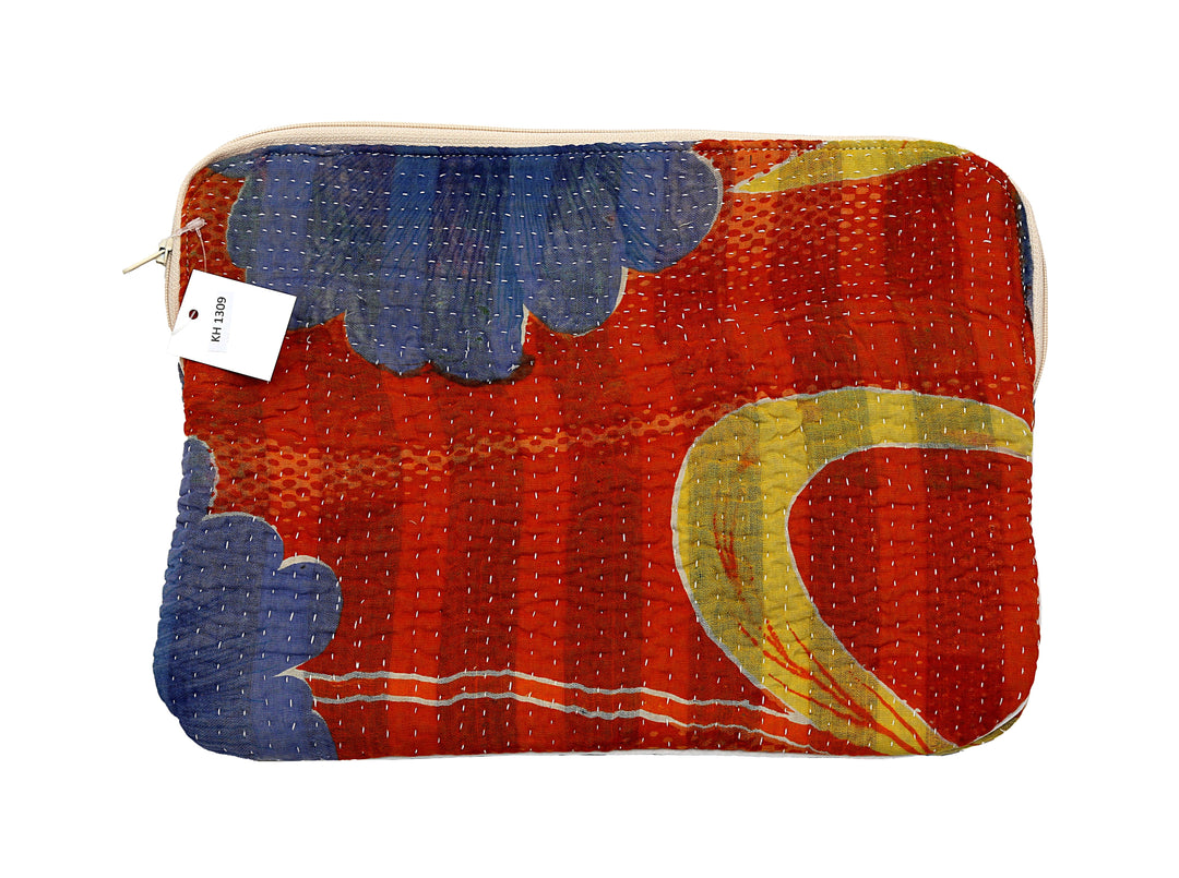 Kantha Tablet Sleeve – Red & Blue Floral Kantha Stitch (KH1309)
