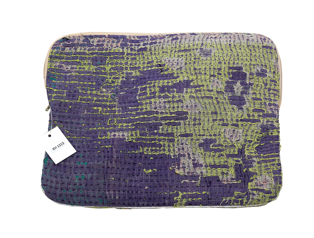 Kantha Tablet Sleeve – Violet & Lime Kantha Stitch (10")