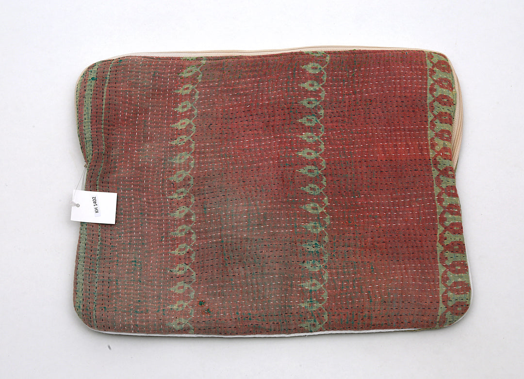 Kantha Laptop Sleeve (13") – Rust & Olive Striped with Border Detailing