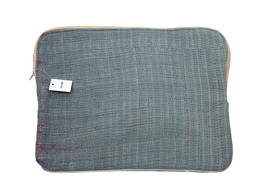 Muted Blue-Green Kantha Laptop Sleeve (13") – Textured Minimal Look