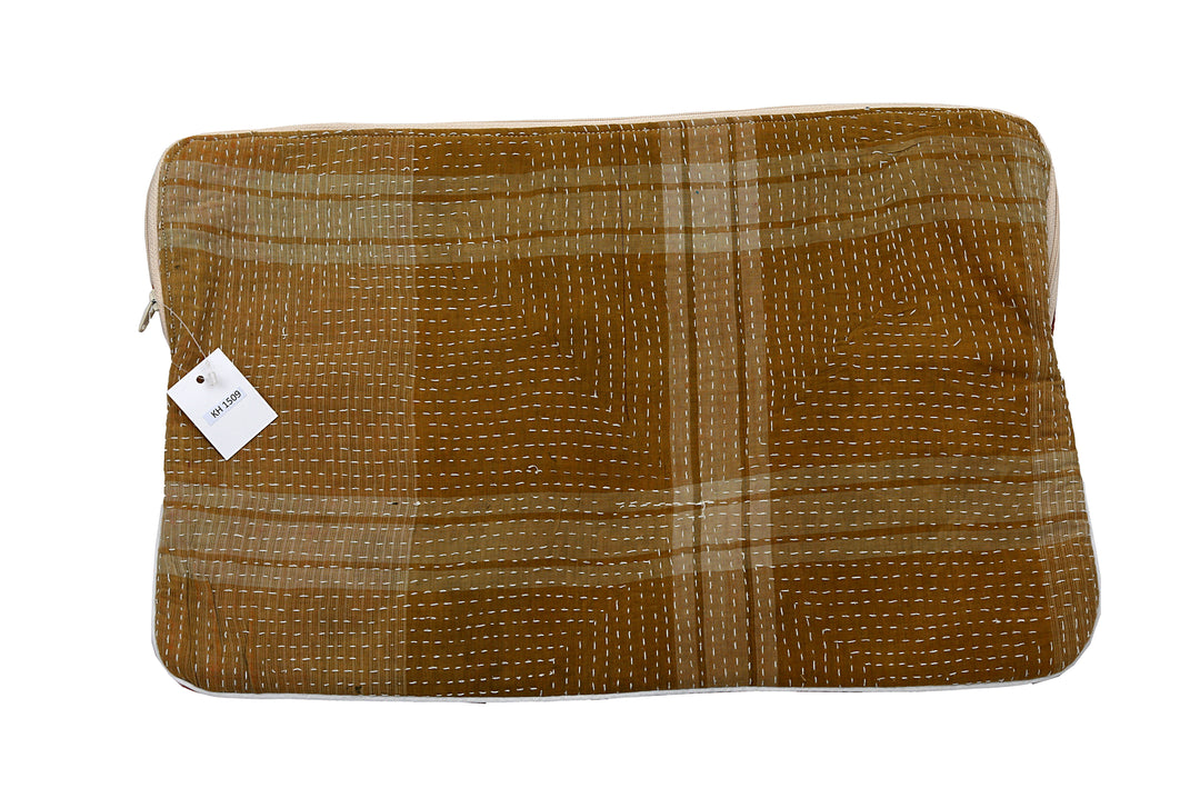 Vintage Sari Laptop Case (15") – Mustard Check Kantha Stitch