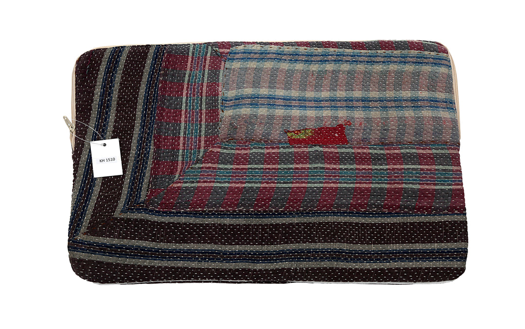 Vintage Sari Laptop Case (15") – Plum & Navy Patchwork with Kantha Detail
