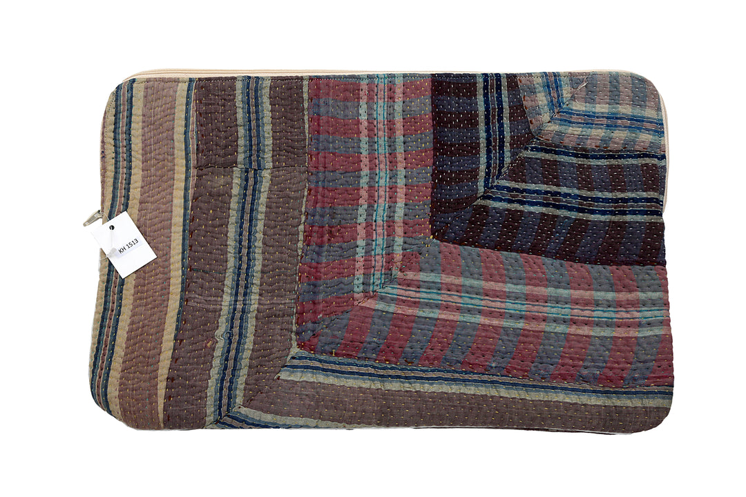 Vintage Sari Laptop Case (15") – Striped Patchwork in Plum & Teal
