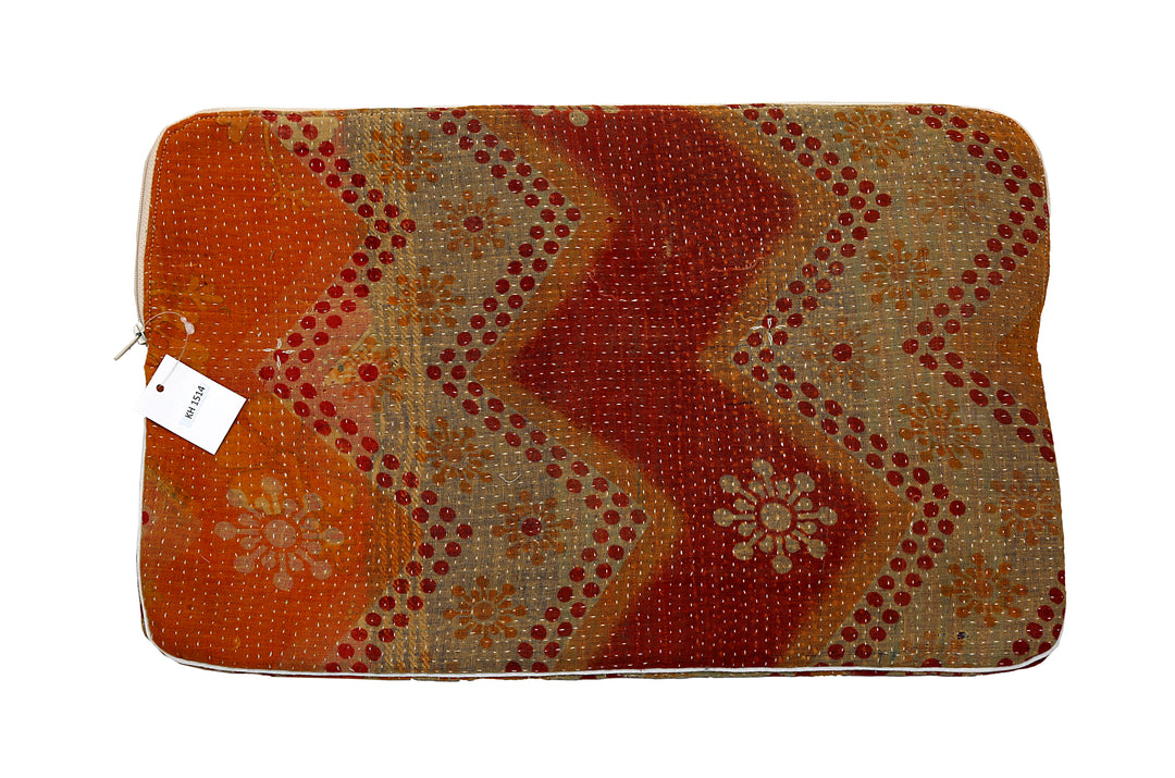 Vintage Sari Laptop Case (15") – Burnt Orange & Red Chevron Pattern