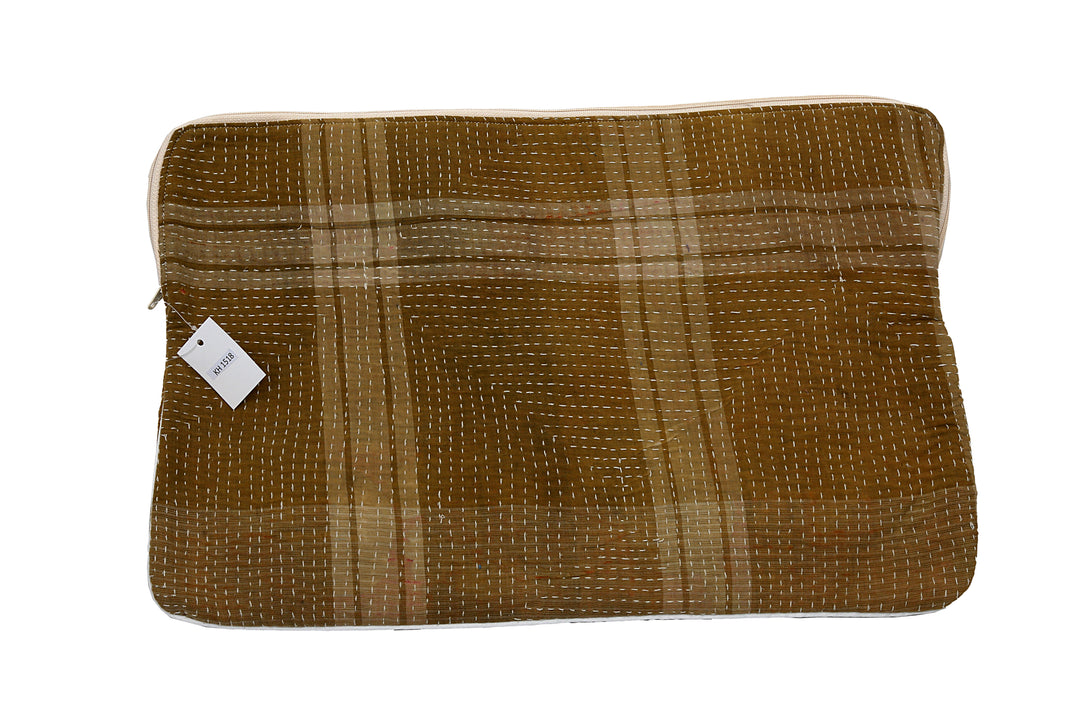 Vintage Sari Laptop Case (15") – Mustard Grid Stitch on Soft Ochre