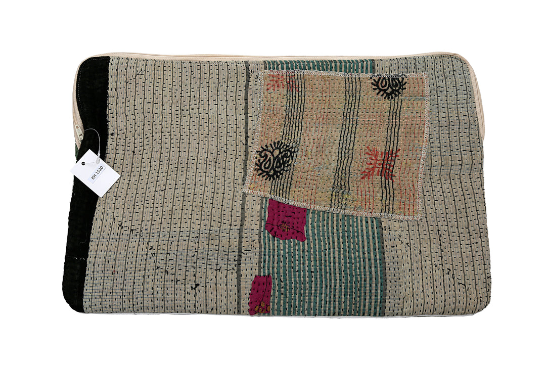 Vintage Sari Laptop Case (15") – Minimalist Cream with Kantha Patchwork